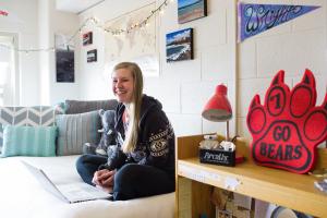 Student in her residence hall.